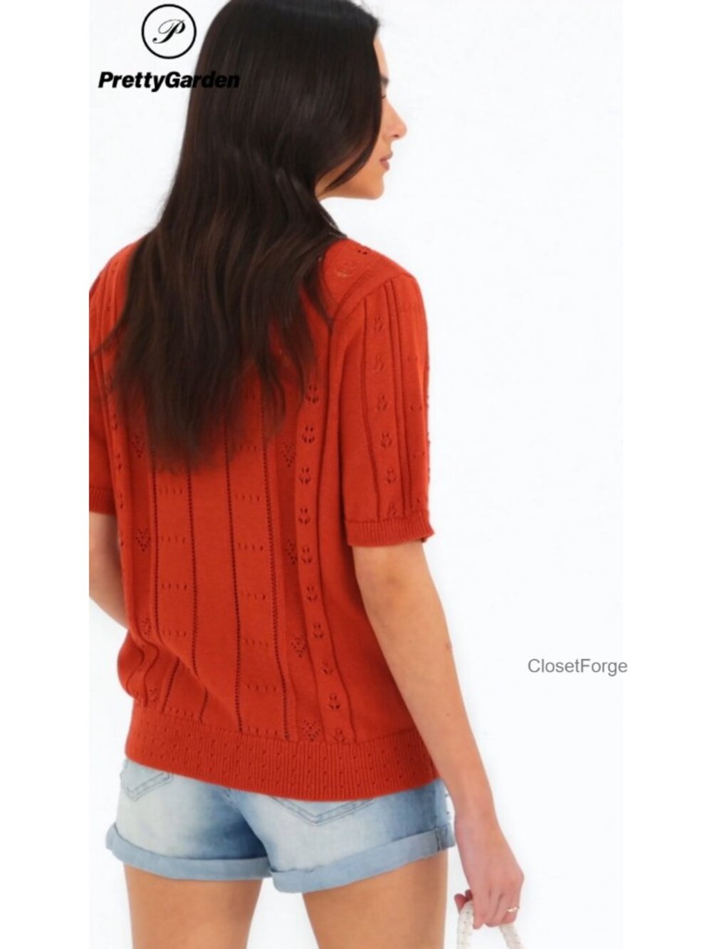 Women's Short Sleeve Crochet Knit Cardigan Sweater V-Neck Button Up Lightweight - Picture 6 of 6